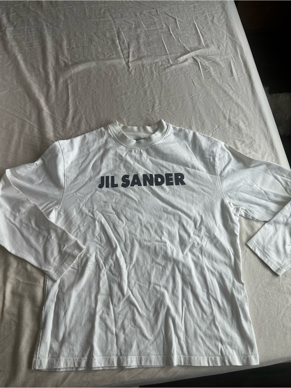 Jil Sander White Long-Sleeve Tee with Black Logo